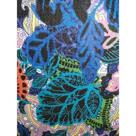 ECI NEW YORK Sz L Sheath Dress Black Blue Purple Floral Cap Sleeve Stretch Midi - Picture 2 of 7